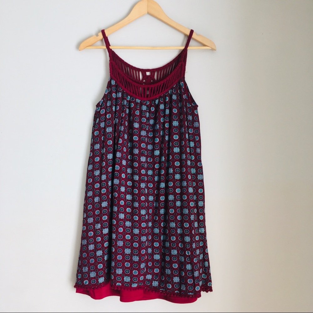 $4 lotus print crochet Ya Los Angeles swing dress